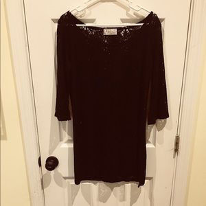 Black crocheted texture 3/4 sleeve dress